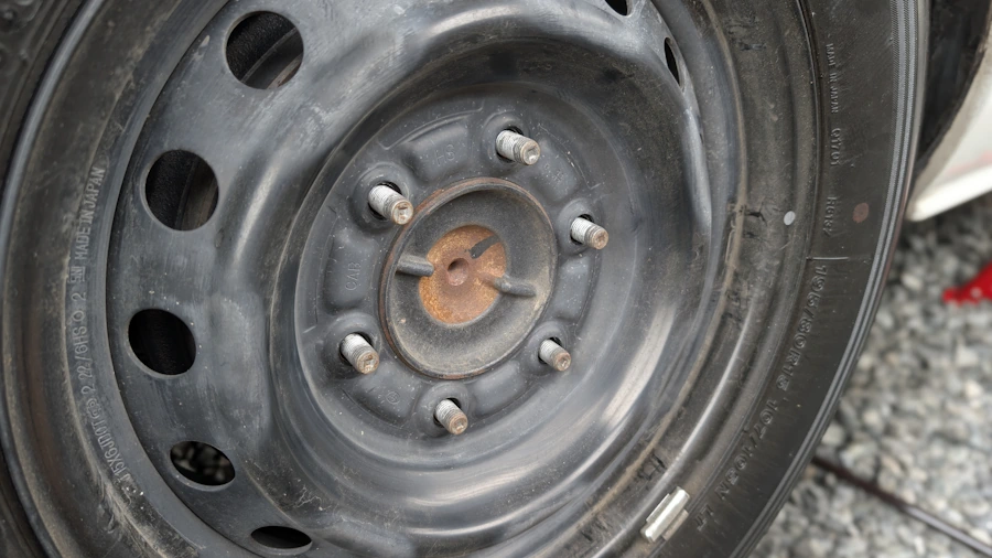 The process of attaching the tire to the hub.